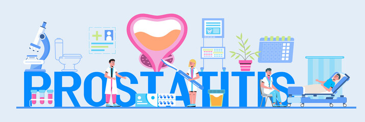 Prostatitis concept vector for medical website, blog, app, header. Treatment of the prostate in the clinic, surgically. Prostate cancer