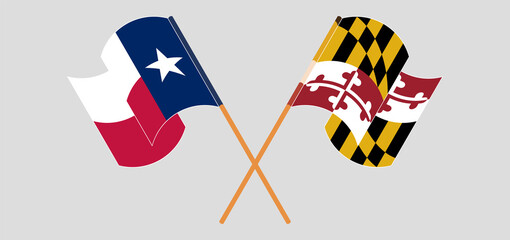 Crossed and waving flags of the State of Texas and the State of Maryland