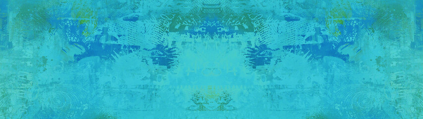 Abstract colorful blue turquoise aquamarine painted scratched aquarelle watercolors brushes paper texture background banner panorama pattern template