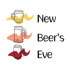 New Beer's Eve, contour of beer glasses and stylized splashes of various colors
