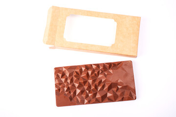 Natural Handmade Chocolate Isolated on White Background. Vegetarian sweets. Sweets concept.