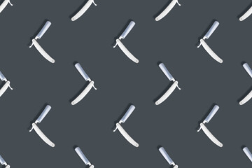 Straight razor seamless pattern. Background on the theme of a hairdressing salon.