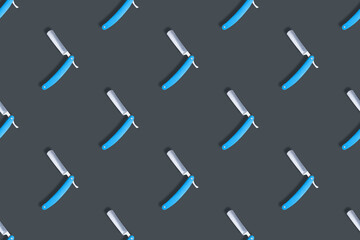 Straight razor seamless pattern. Background on the theme of a hairdressing salon.