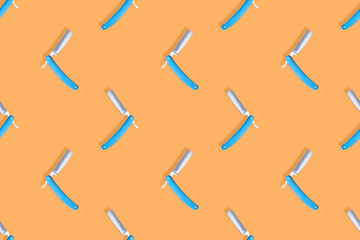 Straight razor seamless pattern. Background on the theme of a hairdressing salon.