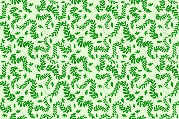 Repeating pattern of stems and leaves of green grass on a light green background for textile and paper