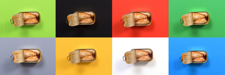 group of pickled sardine cans