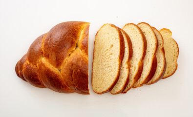 Easter sweet bread, greek tsoureki braid isolated on white background