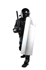 Soldiers in full uniform with armor, baton, protective shield. Uniform conforms to Police Special...