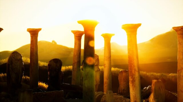 old roman temple ruins at sunset