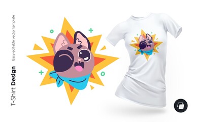 Funny cat character. Print for clothes, posters or souvenirs. Vector