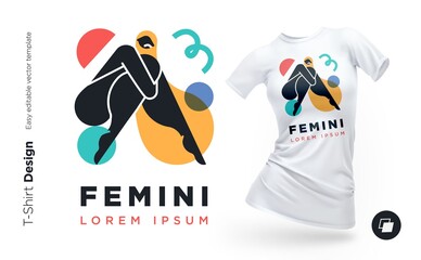 Beautiful modern woman geometric silhouette illustration with with abstract shapes. Print for clothes, posters or souvenirs