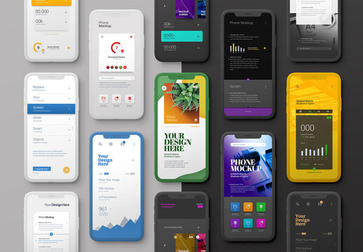 Phone Mockup - Minimal, Clay, Black, White, Color, Set