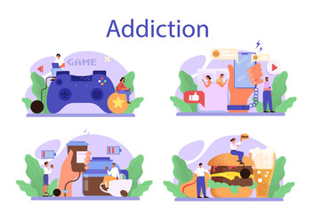Fototapeta premium Addiction concept set. Idea of medical treatment for addicted people.