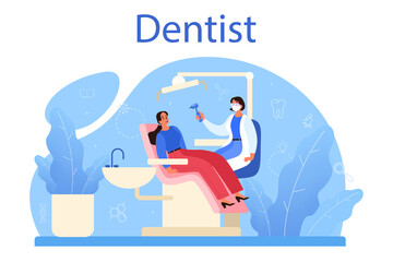 Dentist concept. Dental doctor in uniform treating human teeth
