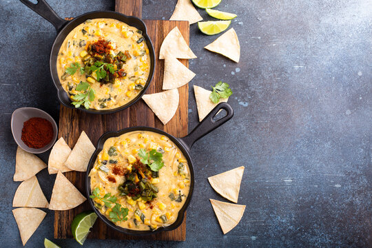 Grilled Poblano And Corn Dip With Tortilla Chips