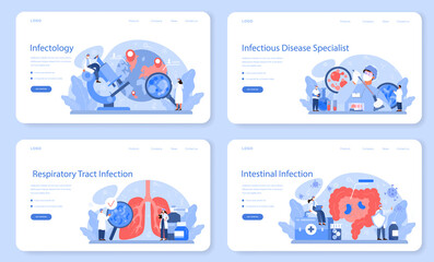 Professional infectionist web banner or landing page set. Infection disease