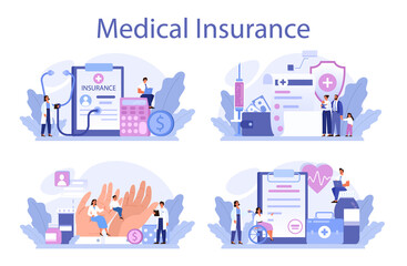 Health insurance concept set. Idea of security and protection of person
