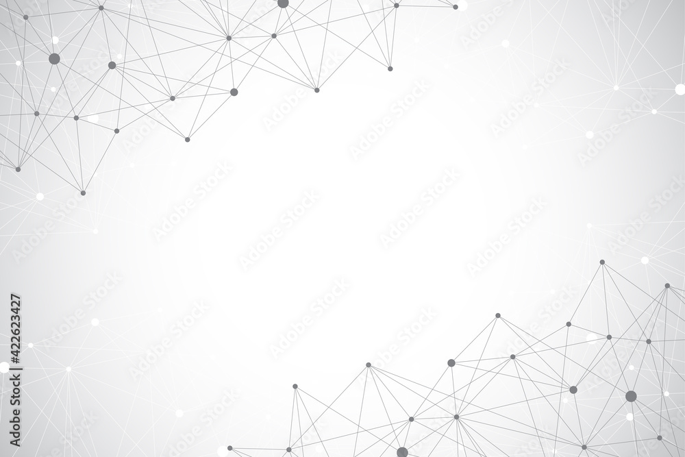 Poster Big data visualization. Geometric abstract background visual information complexity. Futuristic infographics design. Technology background with connected line and dots, wave flow illustration