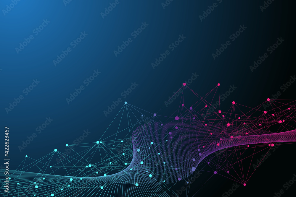 Aufkleber Geometric graphic background molecule and communication. Big data complex with compounds. Perspective backdrop. Minimal array Big data. Digital data visualization. Scientific illustration.