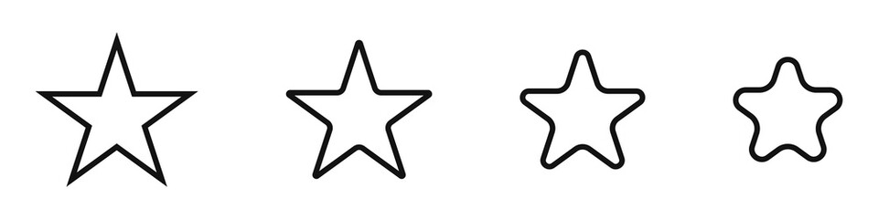 Obraz premium Set of stars with different shaped corners isolated on white background. Vector illustration