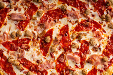Meat lover pizza with pepperoni, ham and sausage