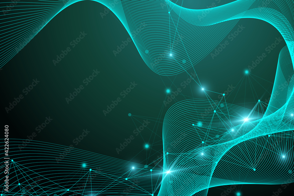 Aufkleber Big data visualization. Geometric abstract background visual information complexity. Futuristic infographics design. Technology background with connected line and dots, wave flow illustration