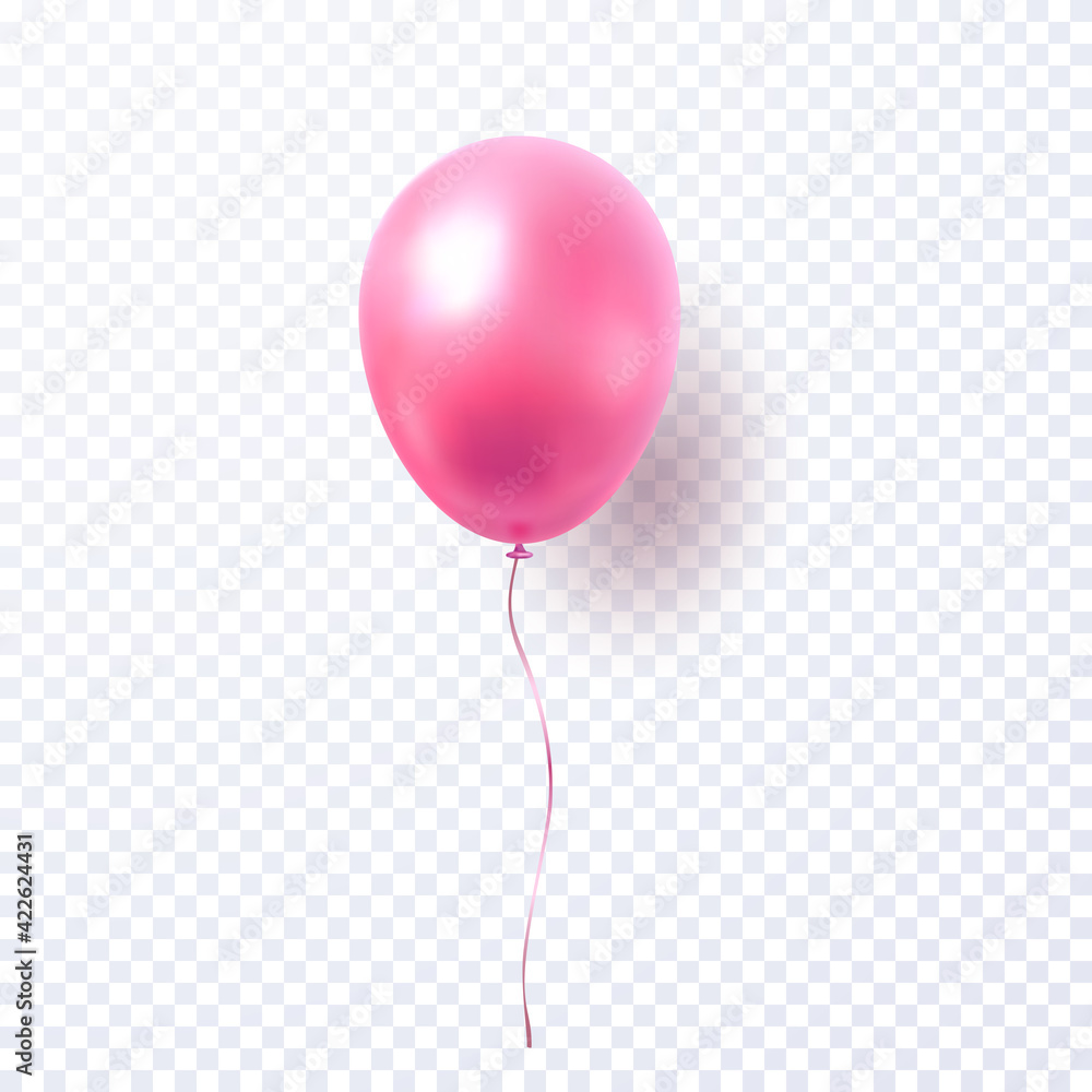 Wall mural Balloon isolated on transparent background. Vector realistic pink festive 3d helium ballon template for anniversary, birthday party design