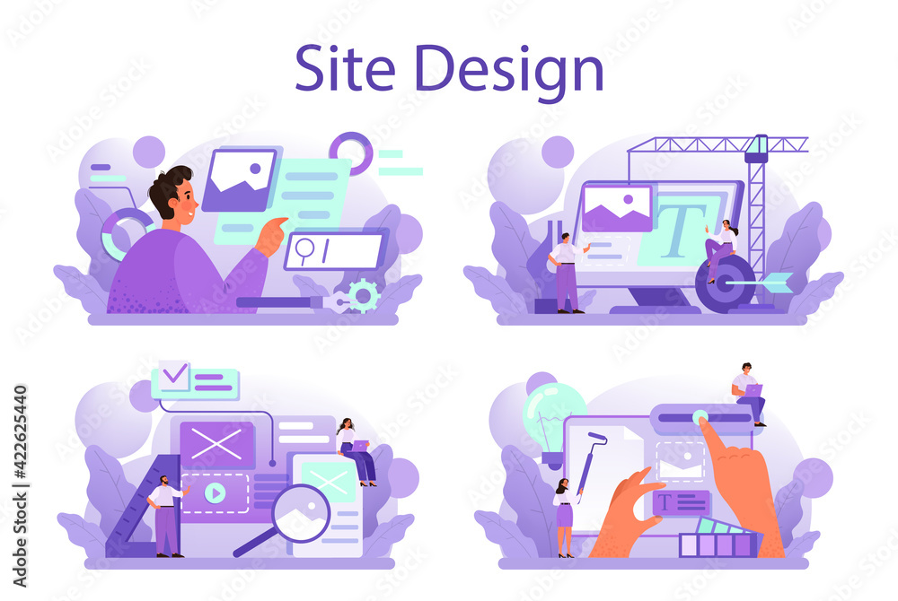 Poster web site design concept set. presenting content on web pages. website layout,