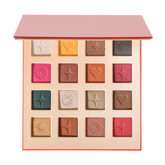 Makeup eyeshadow set with mirror on white isolated background