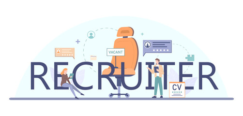 Fototapeta na wymiar Recruiter typographic header. Idea of recruitment and job management.