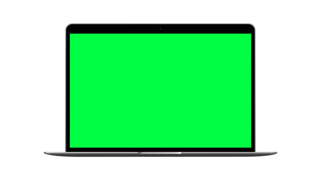 Macbook Laptop  Blank Vector Mockup with Green chromakey screen. Vector illustration