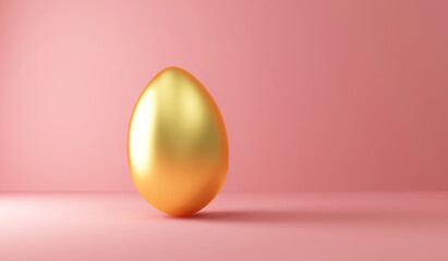 Happy Easter Concept Big Golden Egg on Pink Studio Background