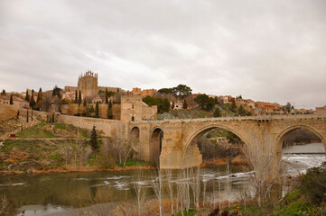 medieval center of the city of Toledo, Spain. It features the Tejo river, the Cathedral and...