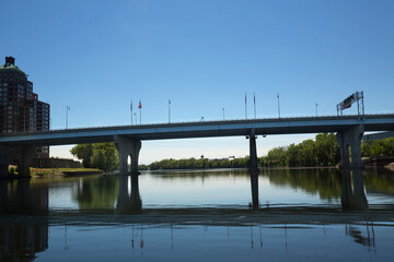 Hartford Connecticut waterfront on the Connecticut River in June.