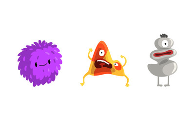 Cute Cartoon Monsters with Smiling Faces and Funky Shapes Vector Set
