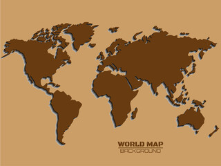 World map with shadow. Map of paper. Vector illustration