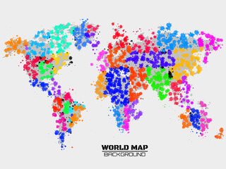 Fototapeta na wymiar Abstract colorful world map in the form of blots, colorful ink splashes, grunge splatters. Vector illustration