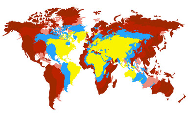 Abstract world map with colorful overlaps. Vector illustration