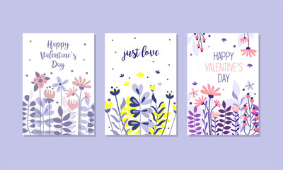 Floral Romantic Greeting Card for Valentine Day Vector Set
