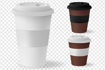 Paper cup for hot coffee with black lid isolated on white background. Takeaway blank small tea cup for your design text or banner of brand.