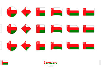 Oman flag set, simple flags of Oman with three different effects.