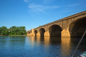 Fototapeta na wymiar Arches of the Bulkeley Bridge in Hartford, Connecticut in June.