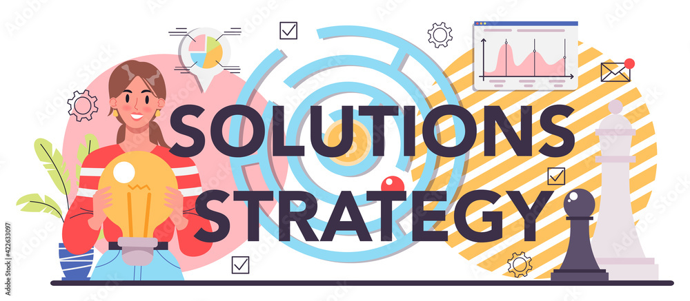 Fototapete solution strategy typographic header. solving the problem and finding