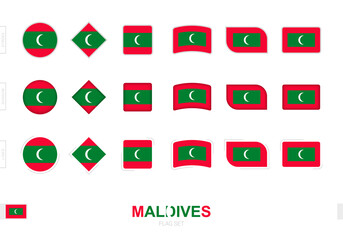 Maldives flag set, simple flags of Maldives with three different effects.