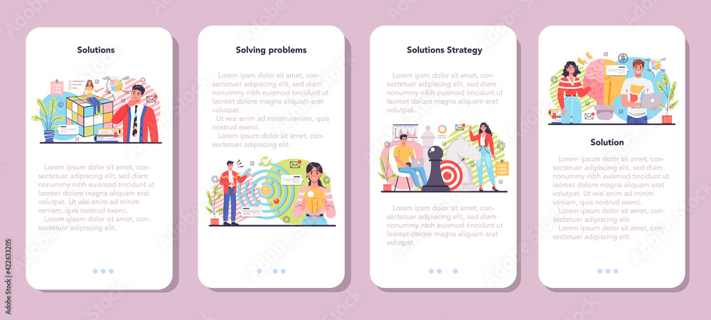 Poster solution mobile application banner set. solving the problem