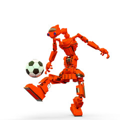 friendly robot is playing football in white background