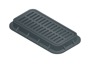 Vector illustration closed sewer hatch isolated on white background. Realistic manhole cover icon in flat cartoon style. Well hatch. Сlosed sewer pit with a hatch. Construction material.