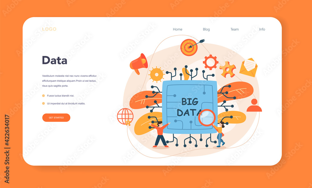 Poster big data web banner or landing page. modern computer technology.