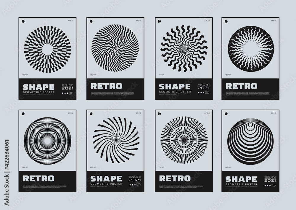 Poster set of minimalist posters with abstract circle shapes. meta modern covers. swiss design pattern. fut