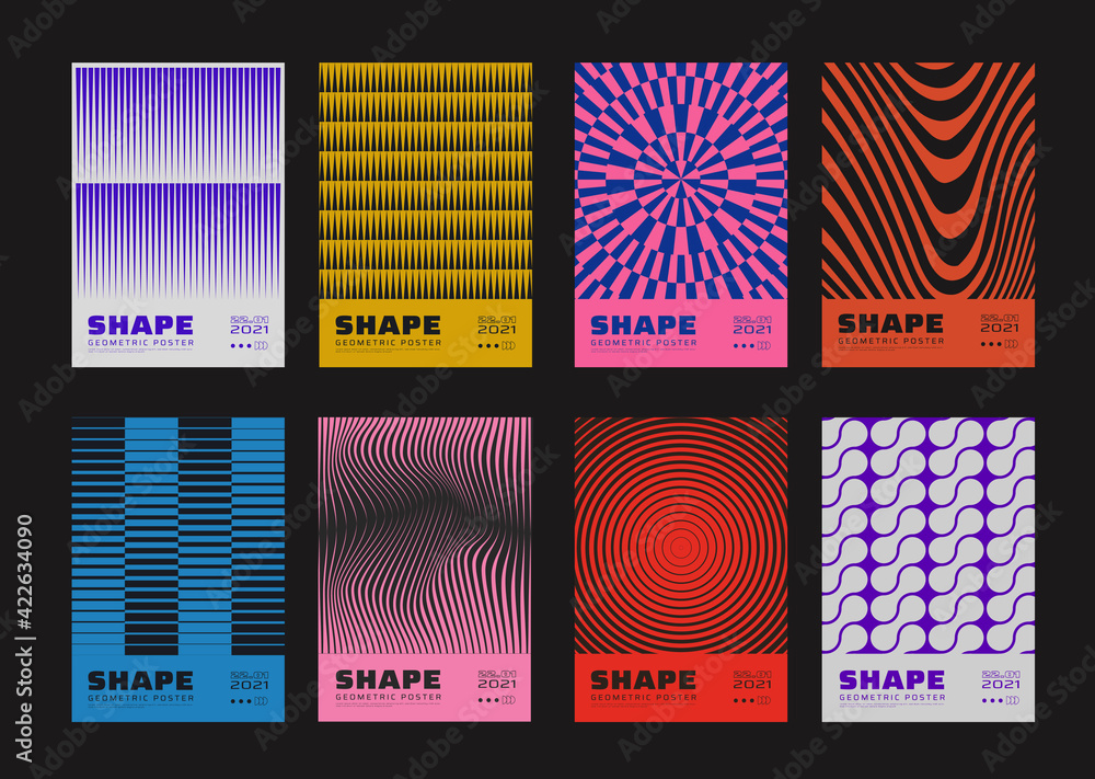 Poster set of minimalist abstract posters. meta modern covers. swiss design pattern. futuristic geometric c